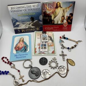 Lot Religious Catholic Medals Rosaries CDs Book Mary Jesus Preowned Bracelet